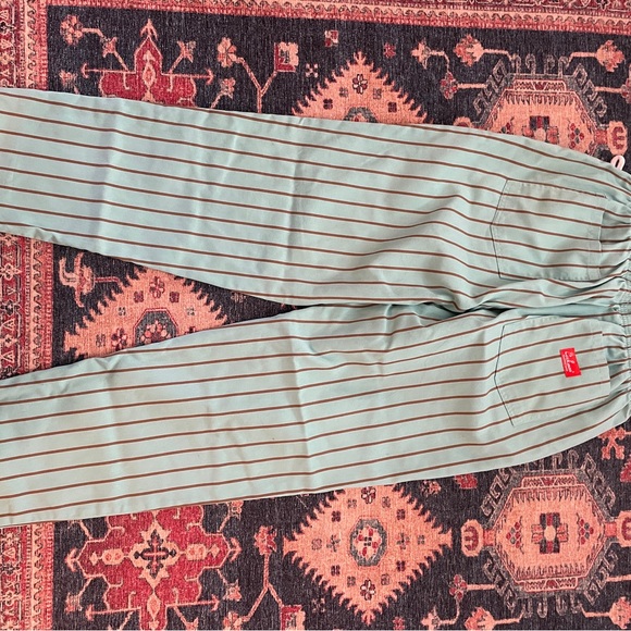 Cookman Chef Wear Striped Pants - Mint Green & Brown Pinstripe (Size L) - Picture 2 of 7